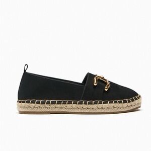 Zara Black Espadrille Loafers with Gold Accent